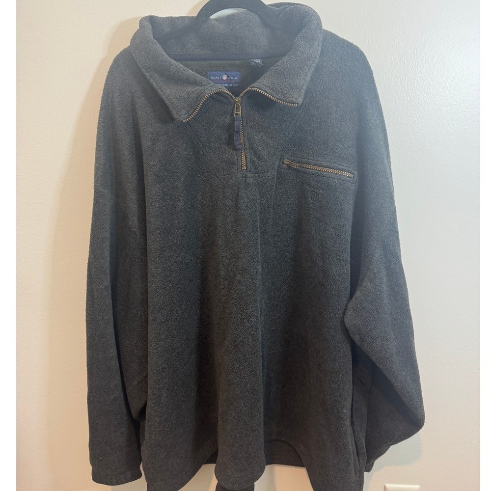 Vintage Gant USA Rugger Fleece Quarter Zip Pullover Gray Mens Big 3XL 1/4 Zip